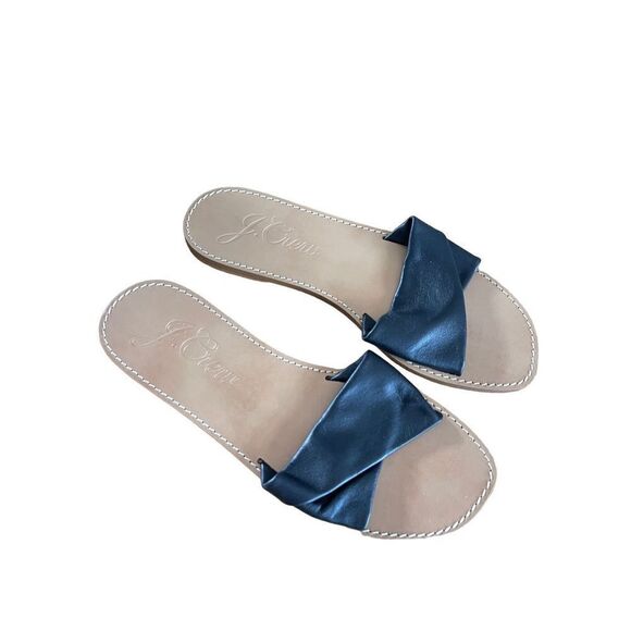 J. Crew Women's Black leather SLip-On Flat Sandals Size 10 - Picture 3 of 6
